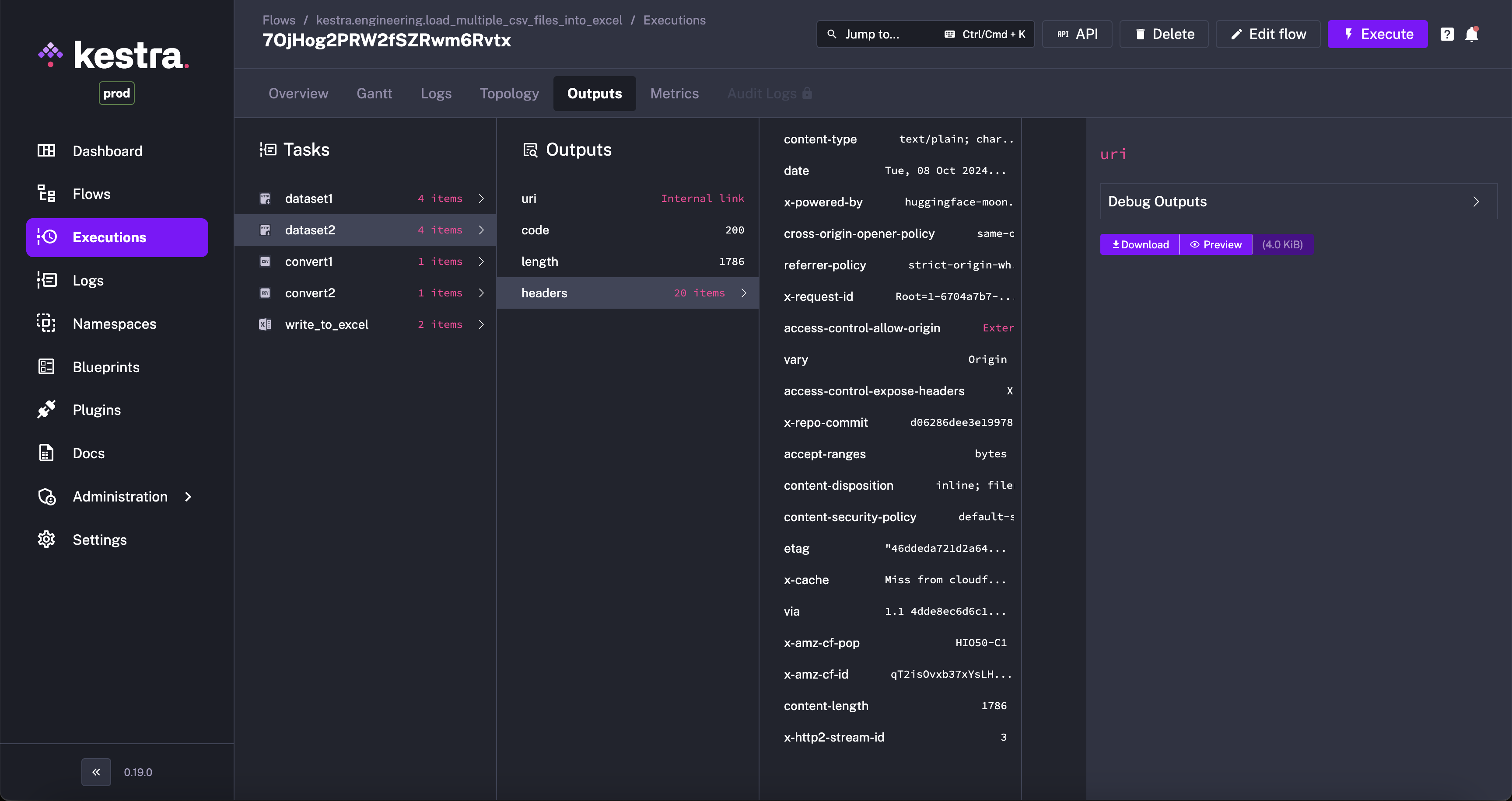 Kestra User Interface Execution Outputs