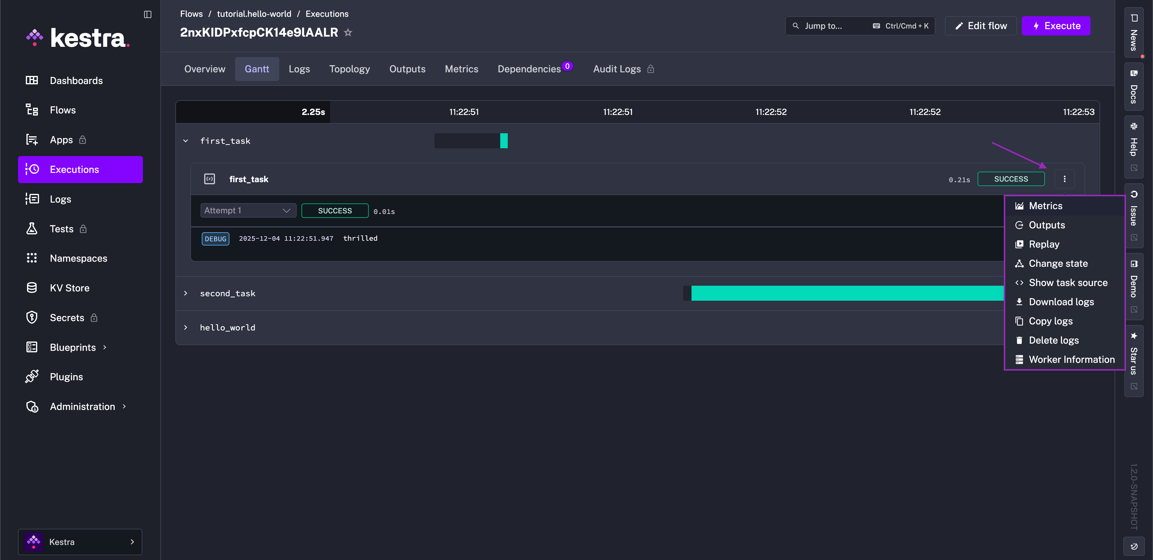 Kestra User Interface Execution Gantt