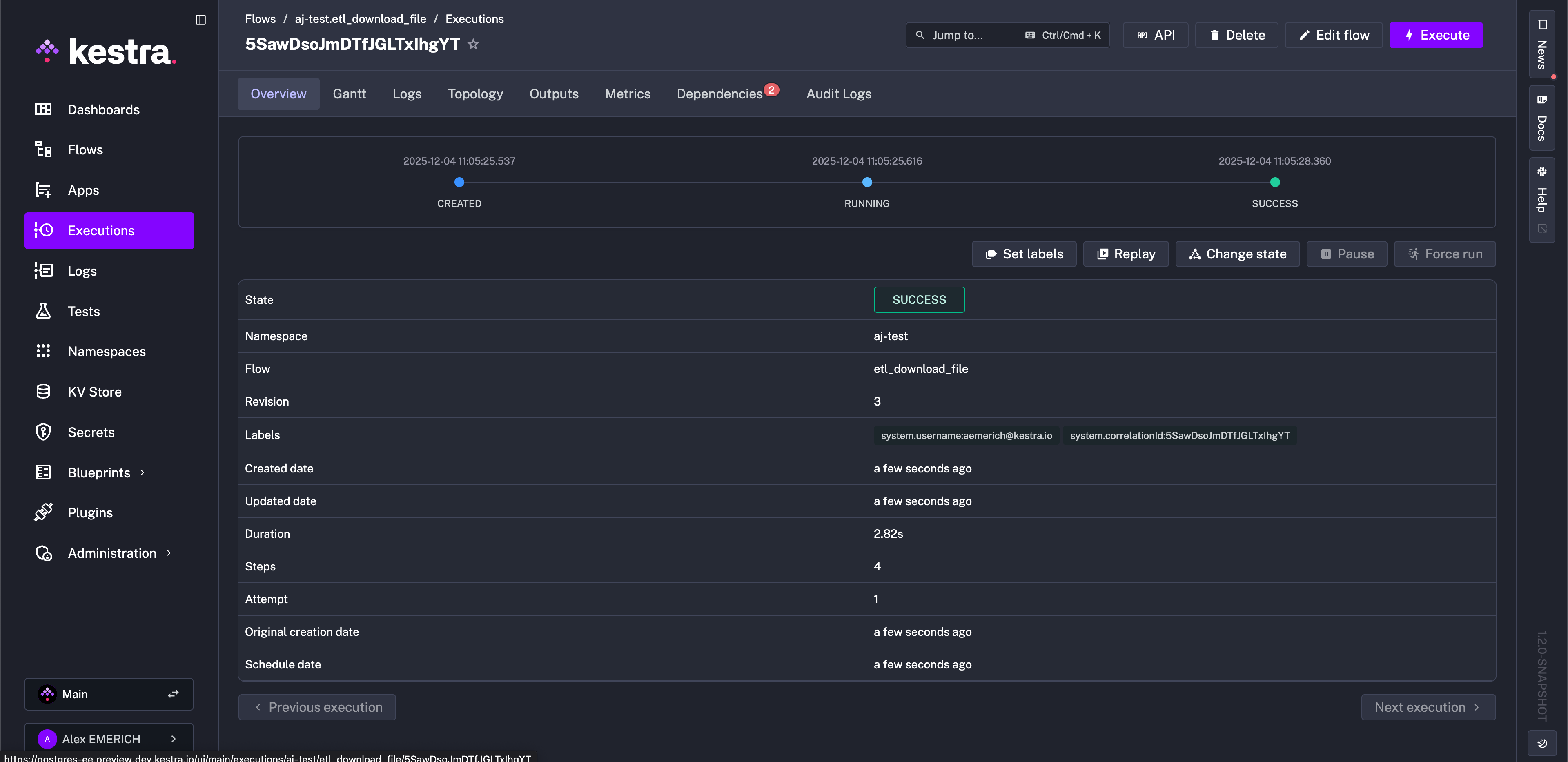 Kestra User Interface Execution Page
