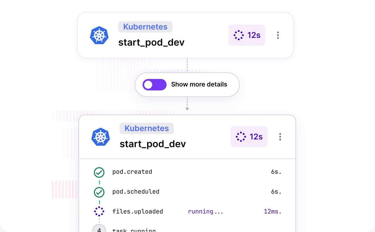 A Kubernetes task run showing its own stages and timings