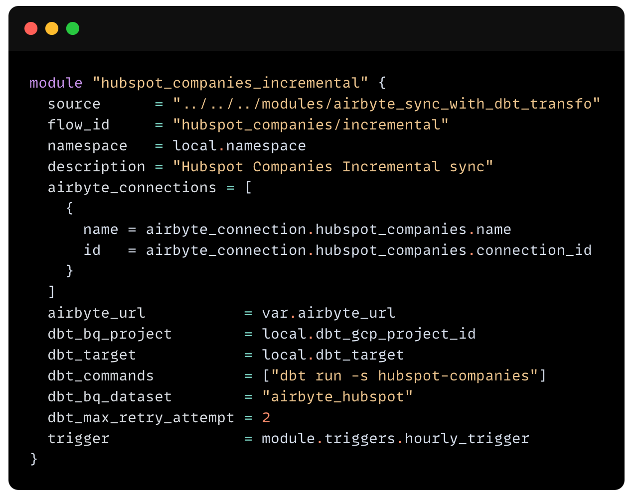 Flow definition to trigger an Airbyte sync and launch dbt command after completion