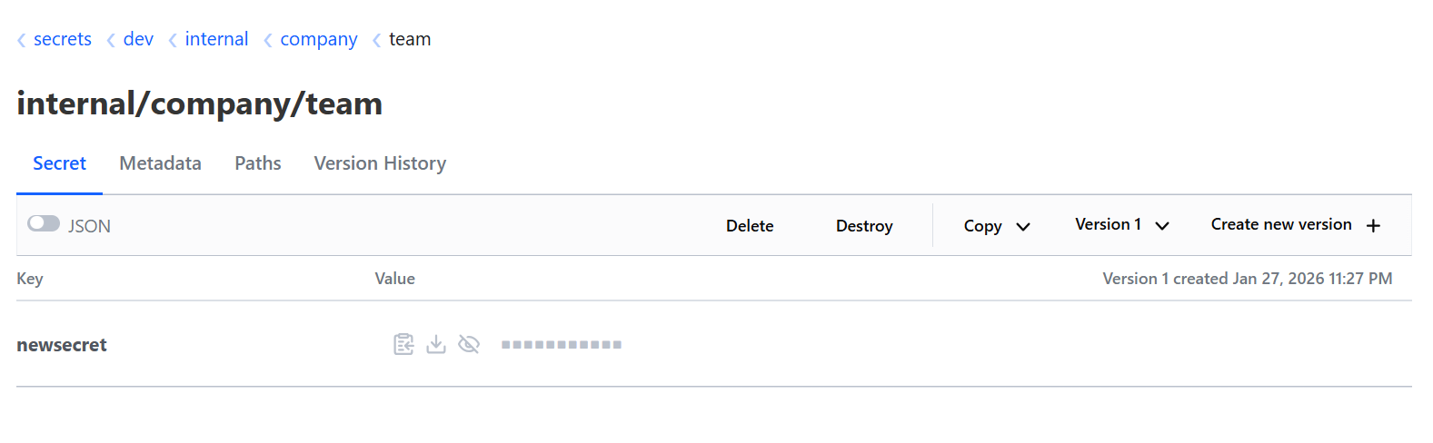 Vault Secret Structure