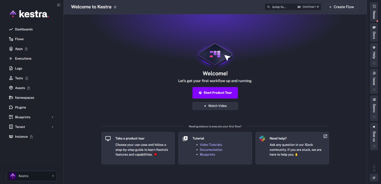 Kestra User Interface Welcome Page