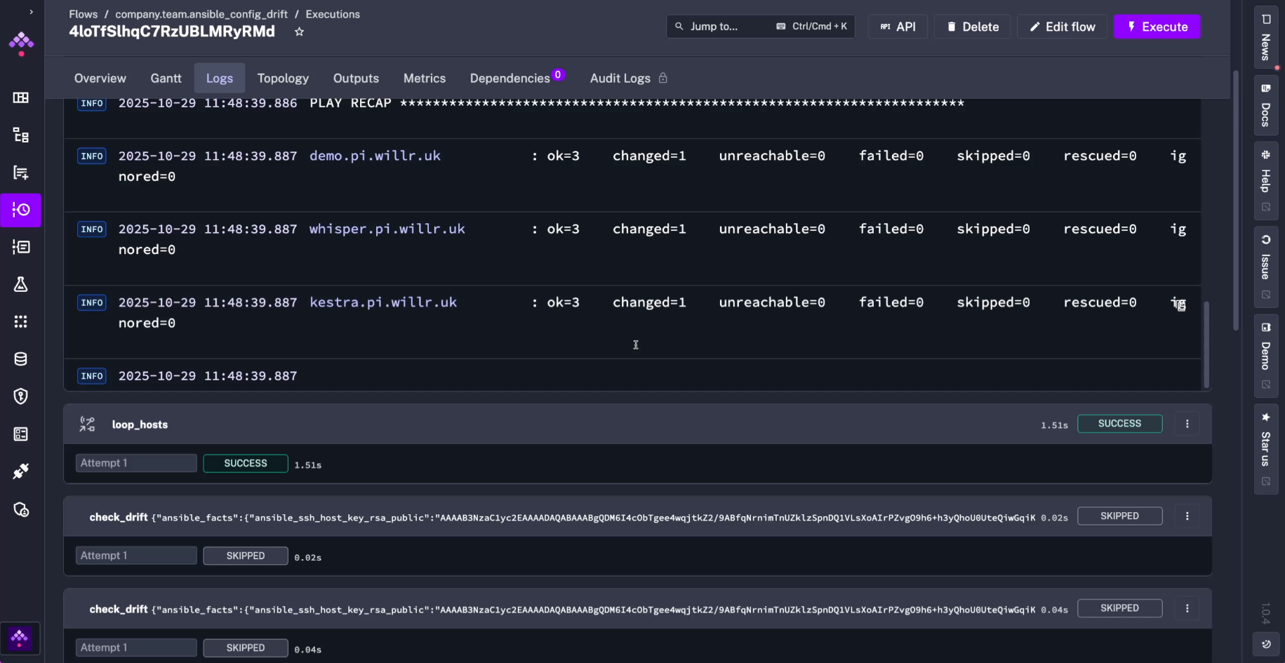 Ansible Config Drift Logs
