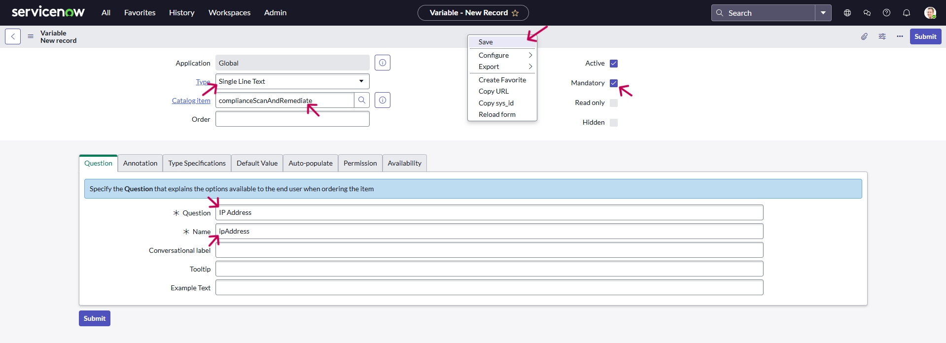 Single Line Text Variable