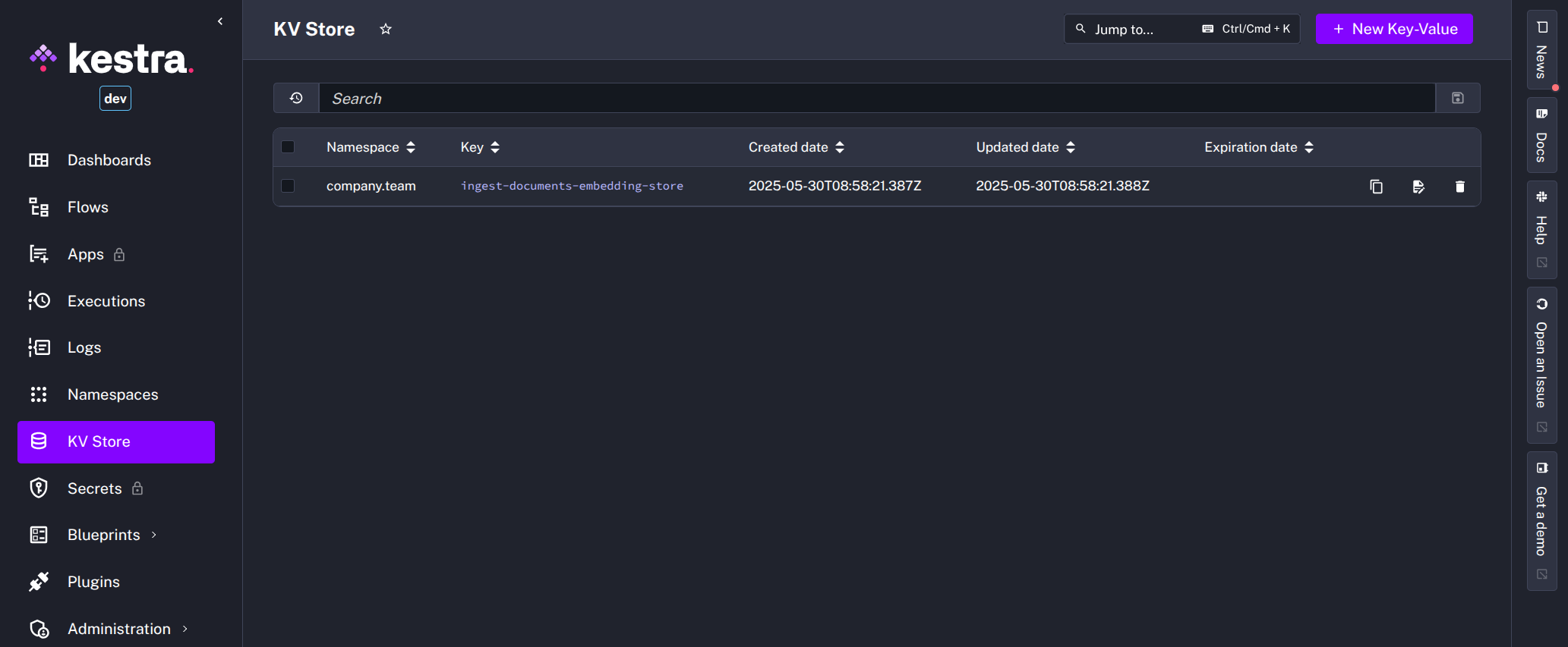 Embedding Store KV Entry