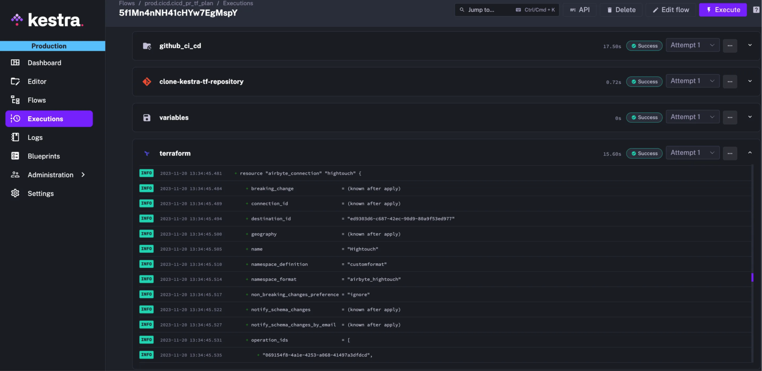 Terraform plan output in execution logs