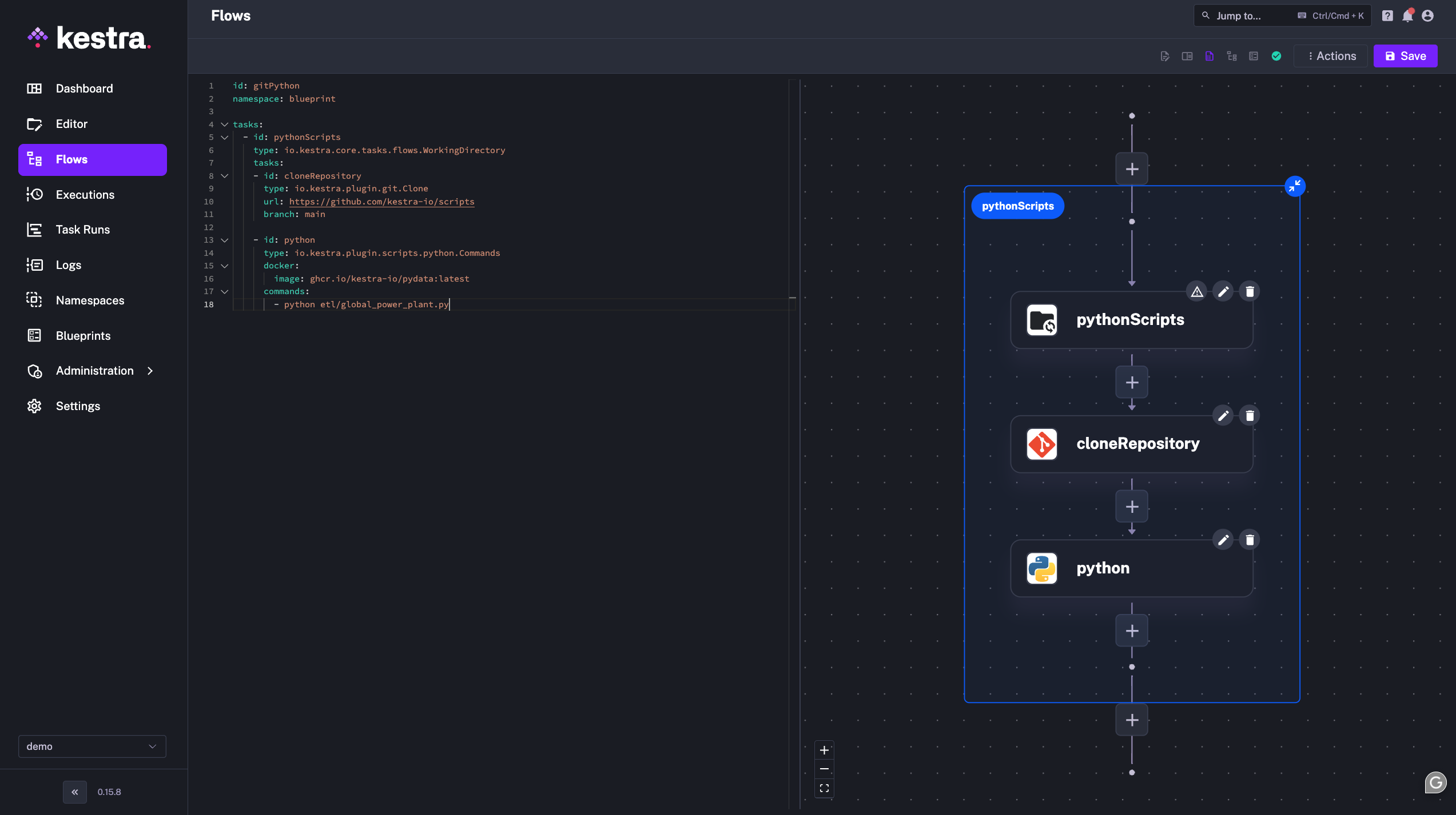 Kestra Flow Git clone with Python