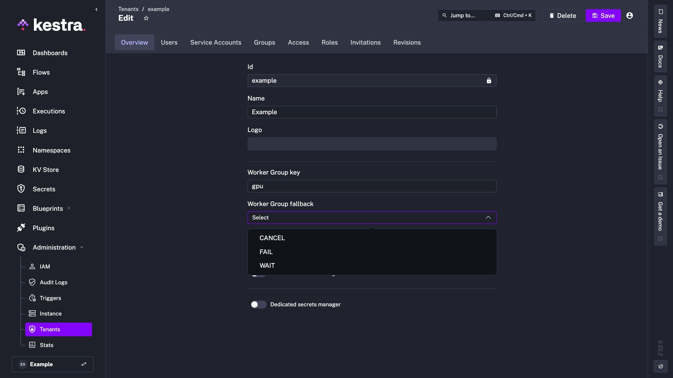 Configure Worker Group for a Tenant