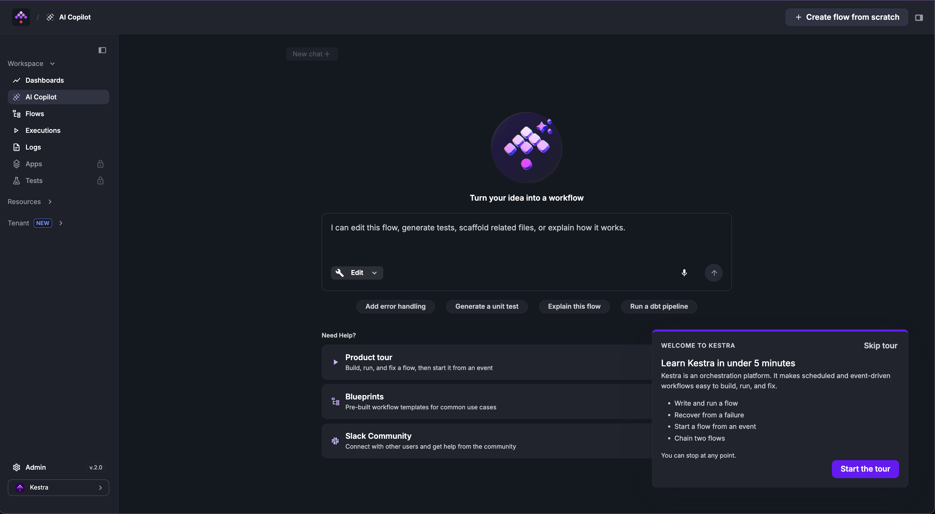 Kestra User Interface Welcome Page