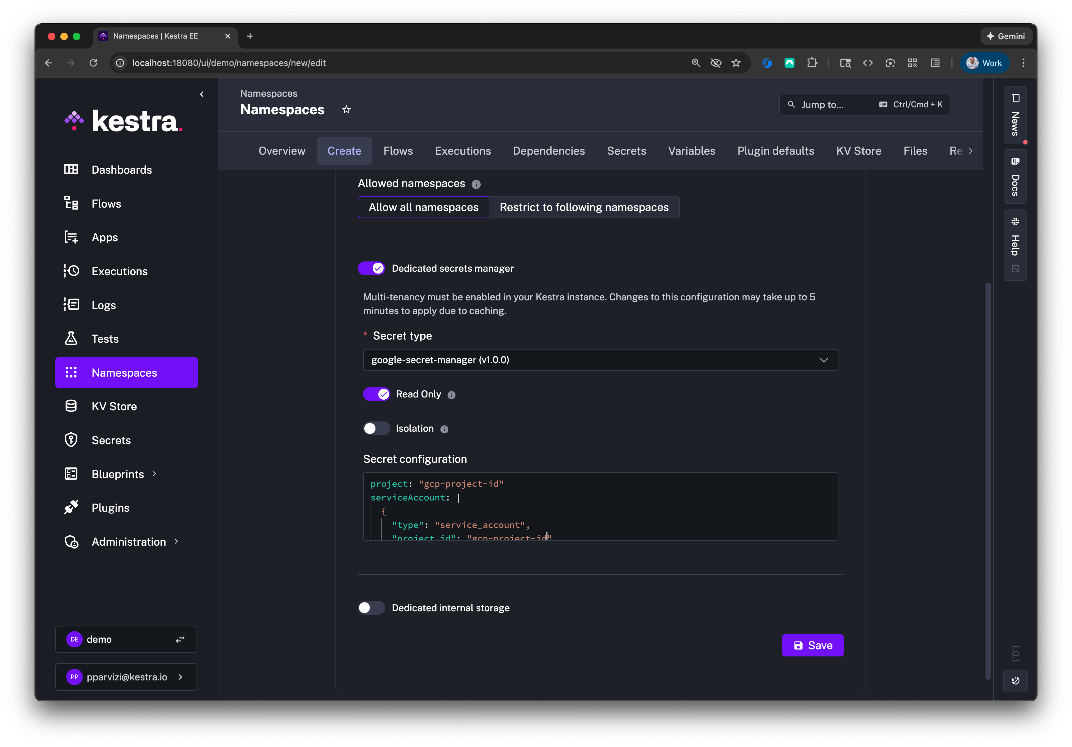 GCP Secret Manager Configuration via UI