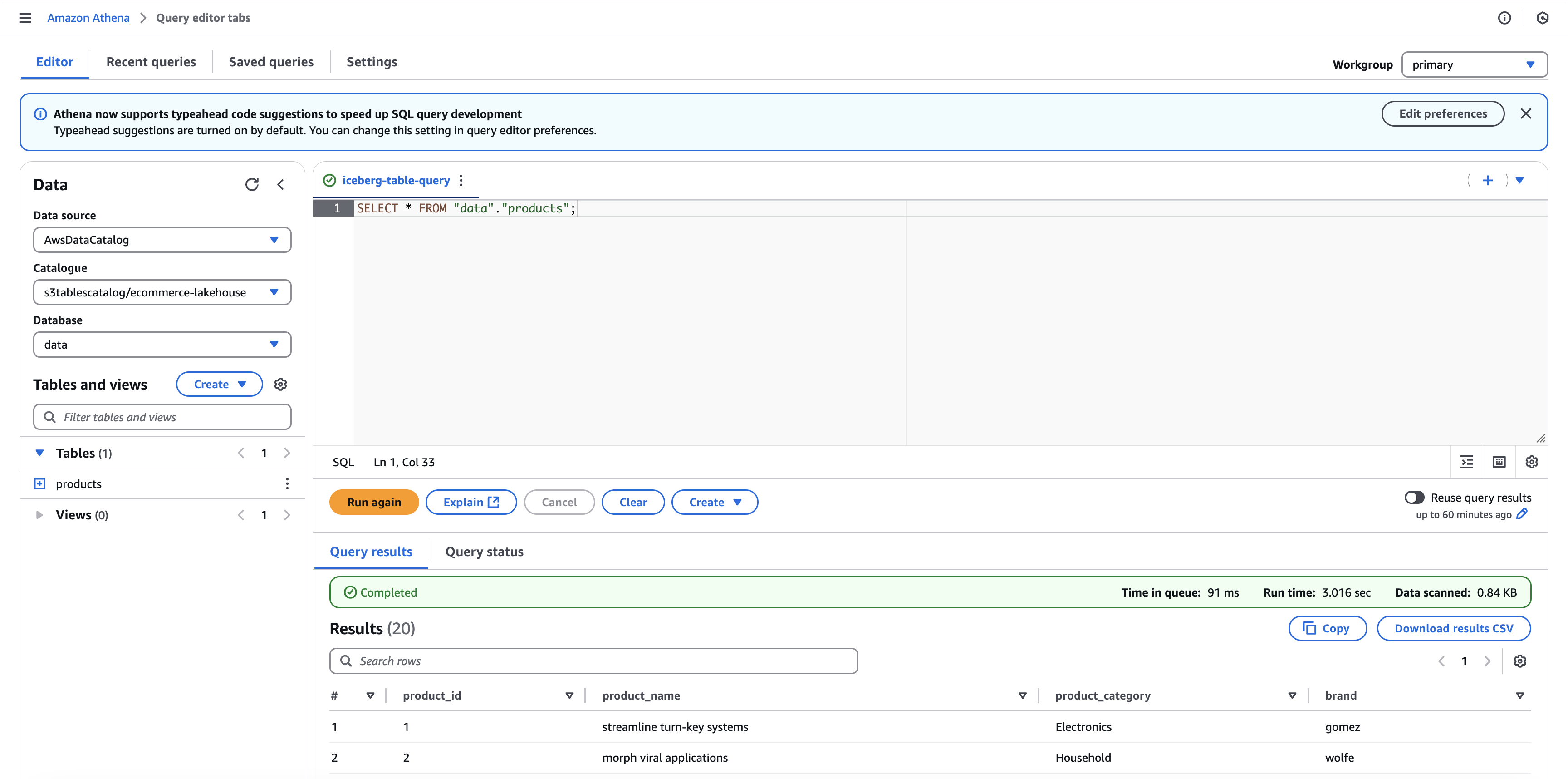 Query S3 Table using Amazon Athena