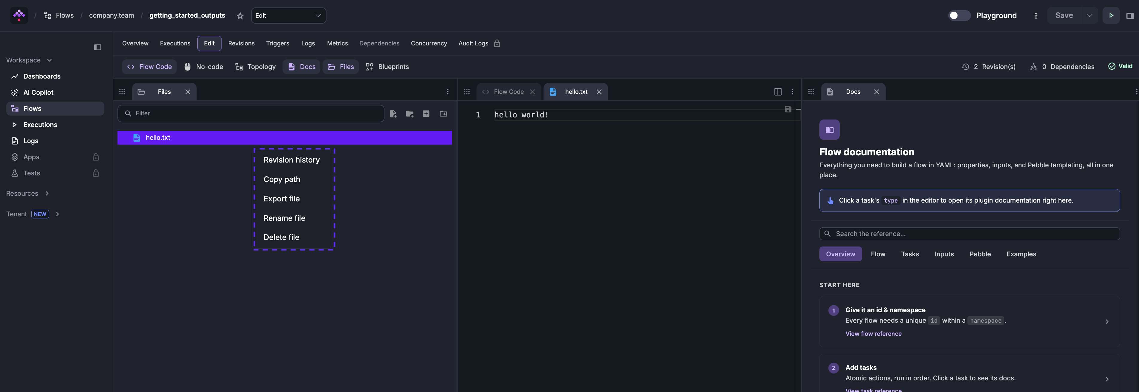 Namespace file revision history