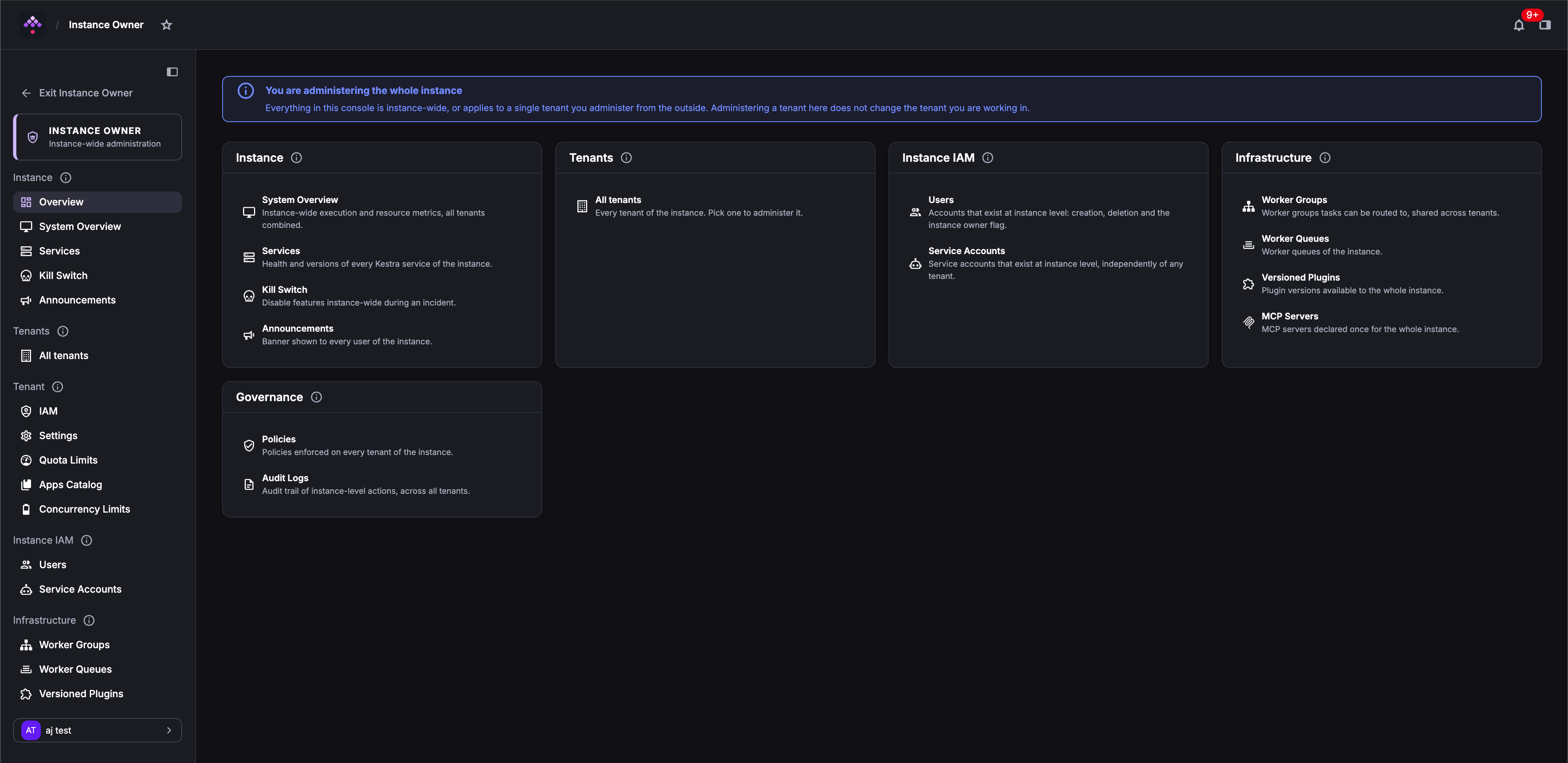 Instance Owner console overview