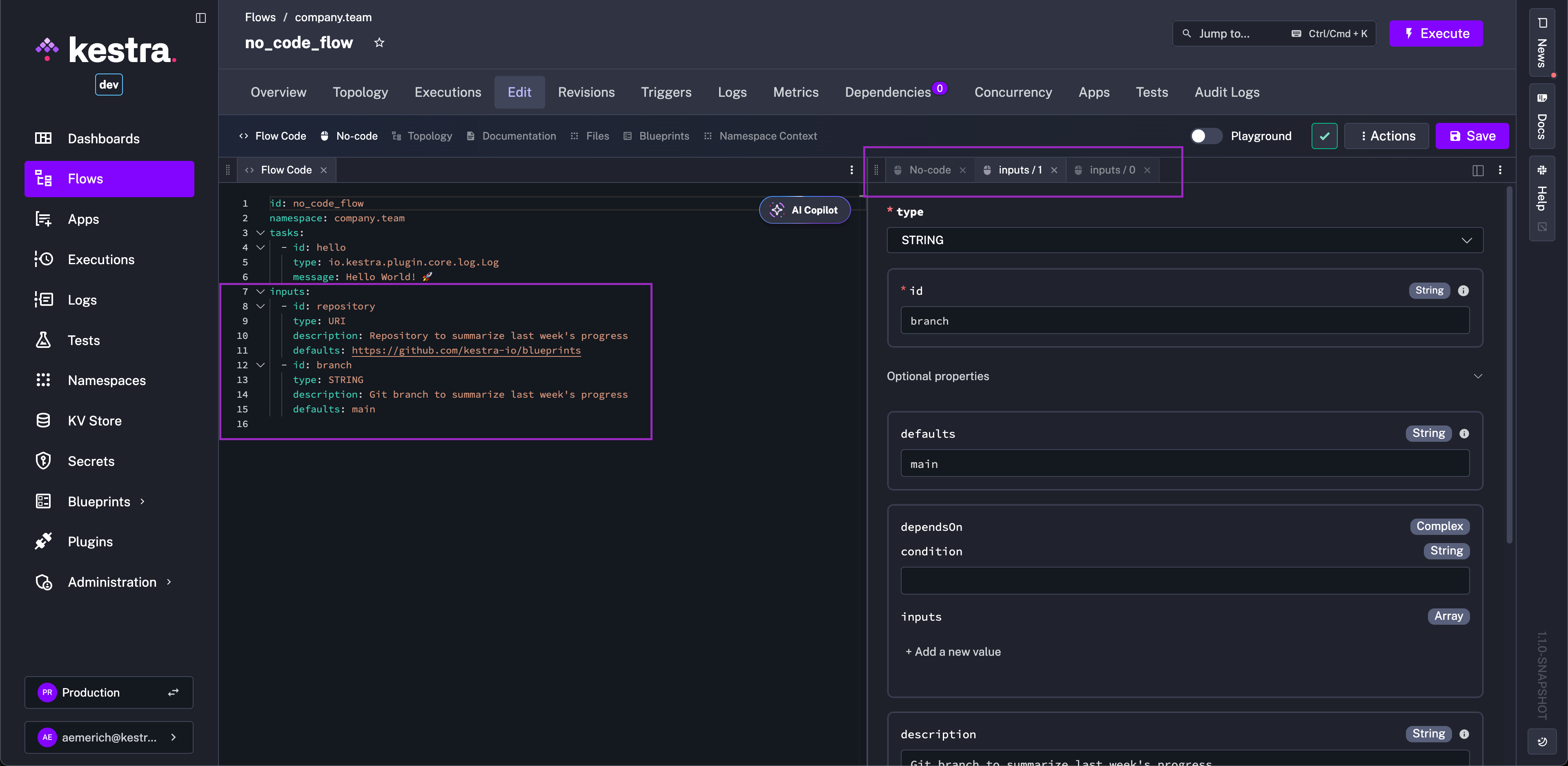 No Code Input Configuration
