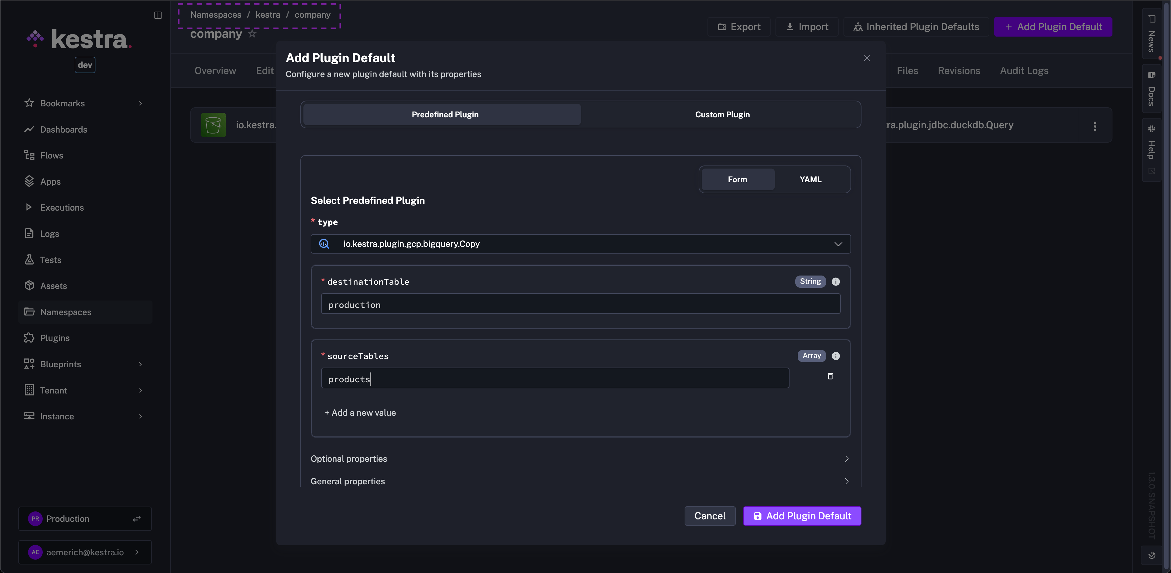 Plugin Default Form Creation