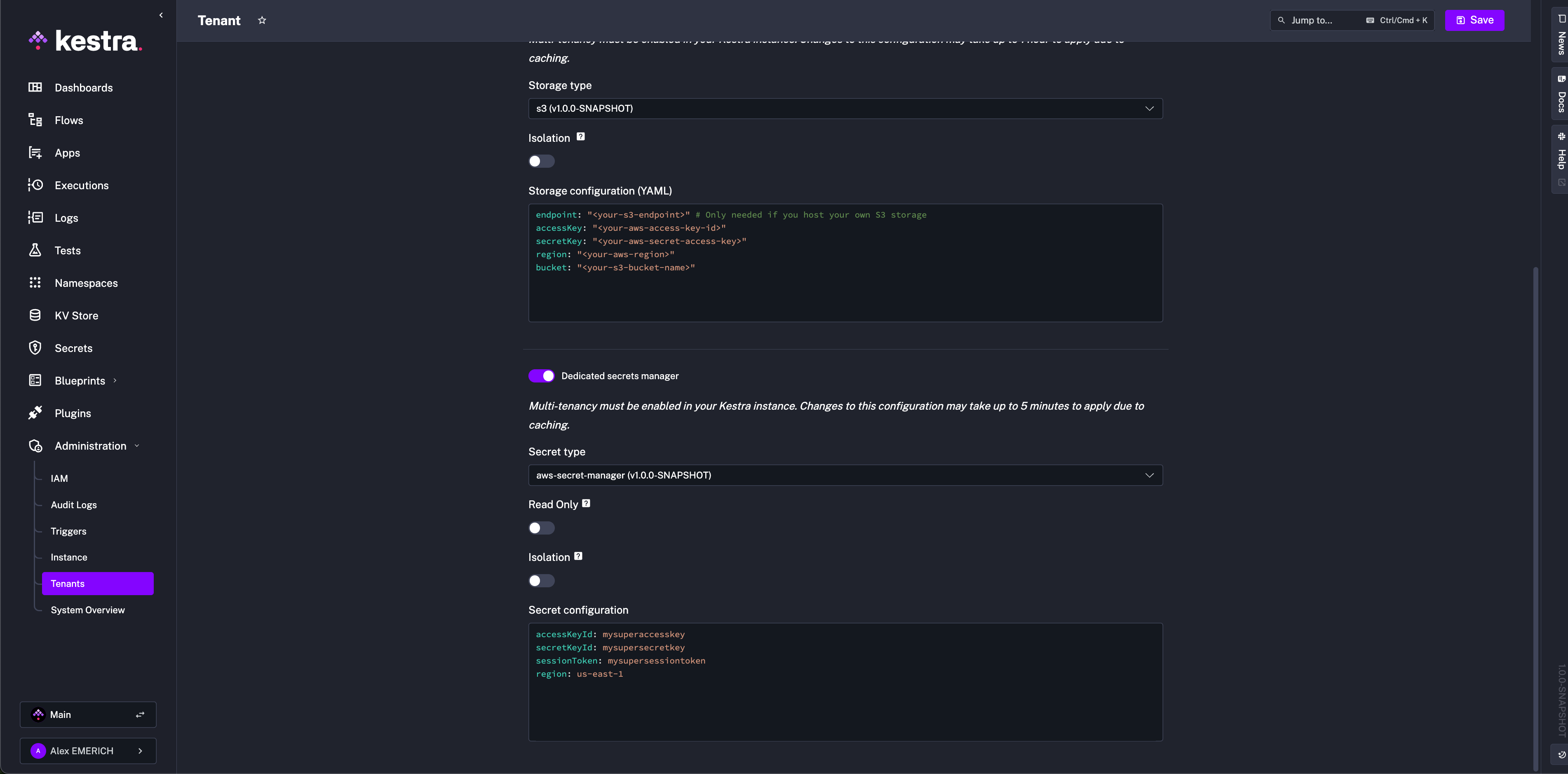Secrets UI Configuration